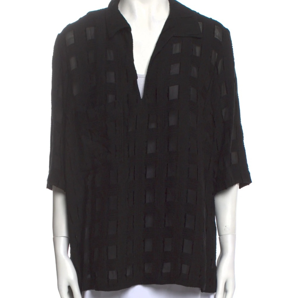 Rachel Comey Black Sheer Square-Pattern Blouse
